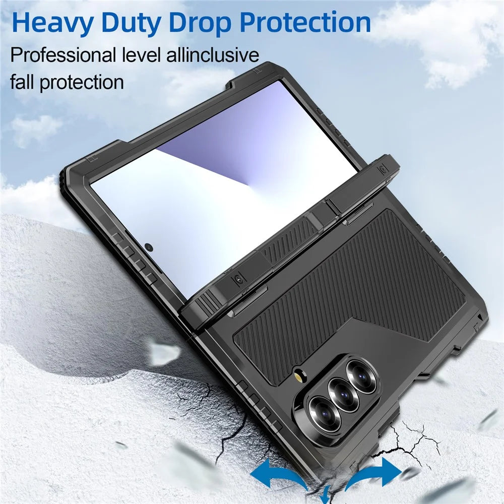 For Samsung Galaxy Z Fold7 5G Case Aluminium Alloy + Silicone Kickstand Cover with PET Screen Film - Black - 3