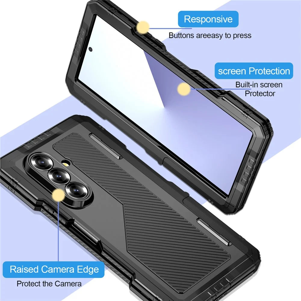For Samsung Galaxy Z Fold7 5G Case Aluminium Alloy + Silicone Kickstand Cover with PET Screen Film - Black - 5