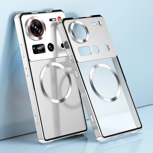 For ZTE nubia Z70 Ultra 5G Magnetic Case Hard PC Metal Frame Frosted Phone Back Cover - Silver - 1