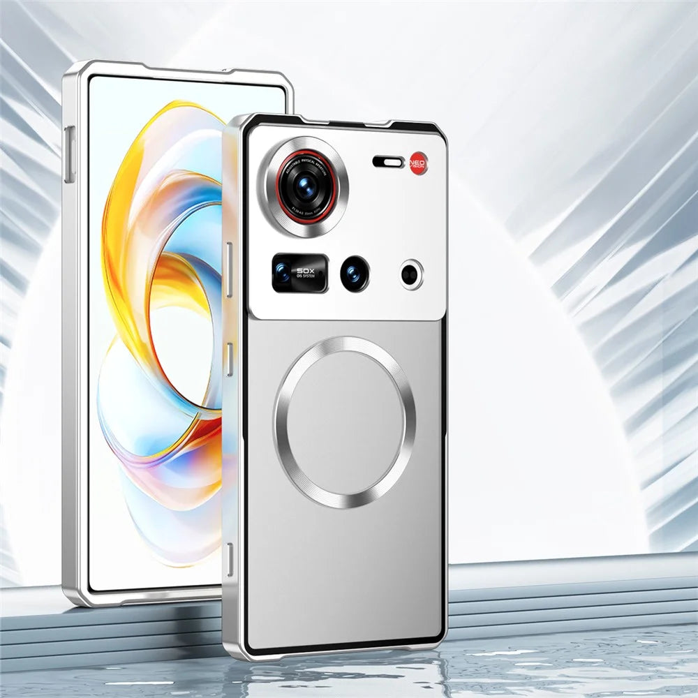 For ZTE nubia Z70 Ultra 5G Magnetic Case Hard PC Metal Frame Frosted Phone Back Cover - Silver - 2