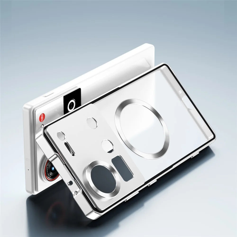 For ZTE nubia Z70 Ultra 5G Magnetic Case Hard PC Metal Frame Frosted Phone Back Cover - Silver - 3