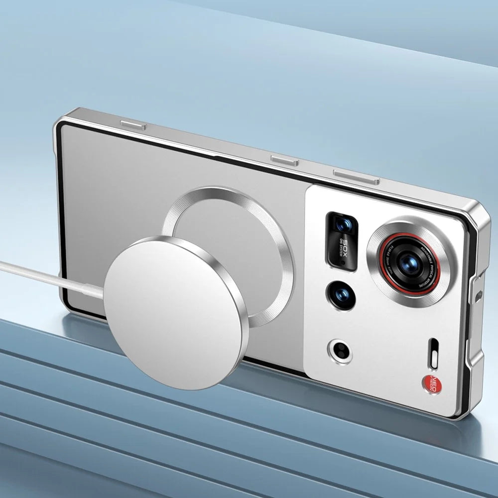 For ZTE nubia Z70 Ultra 5G Magnetic Case Hard PC Metal Frame Frosted Phone Back Cover - Silver - 4