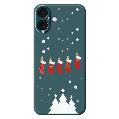 For iPhone 17 Case Christmas Stockings Pattern Printing Straight Edge TPU Phone Back Cover - Green - 1