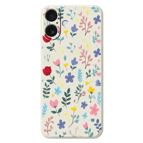 For iPhone 17 Case Colorful Flower Branches Pattern Printing Straight Edge TPU Phone Back Cover - Beige - 1