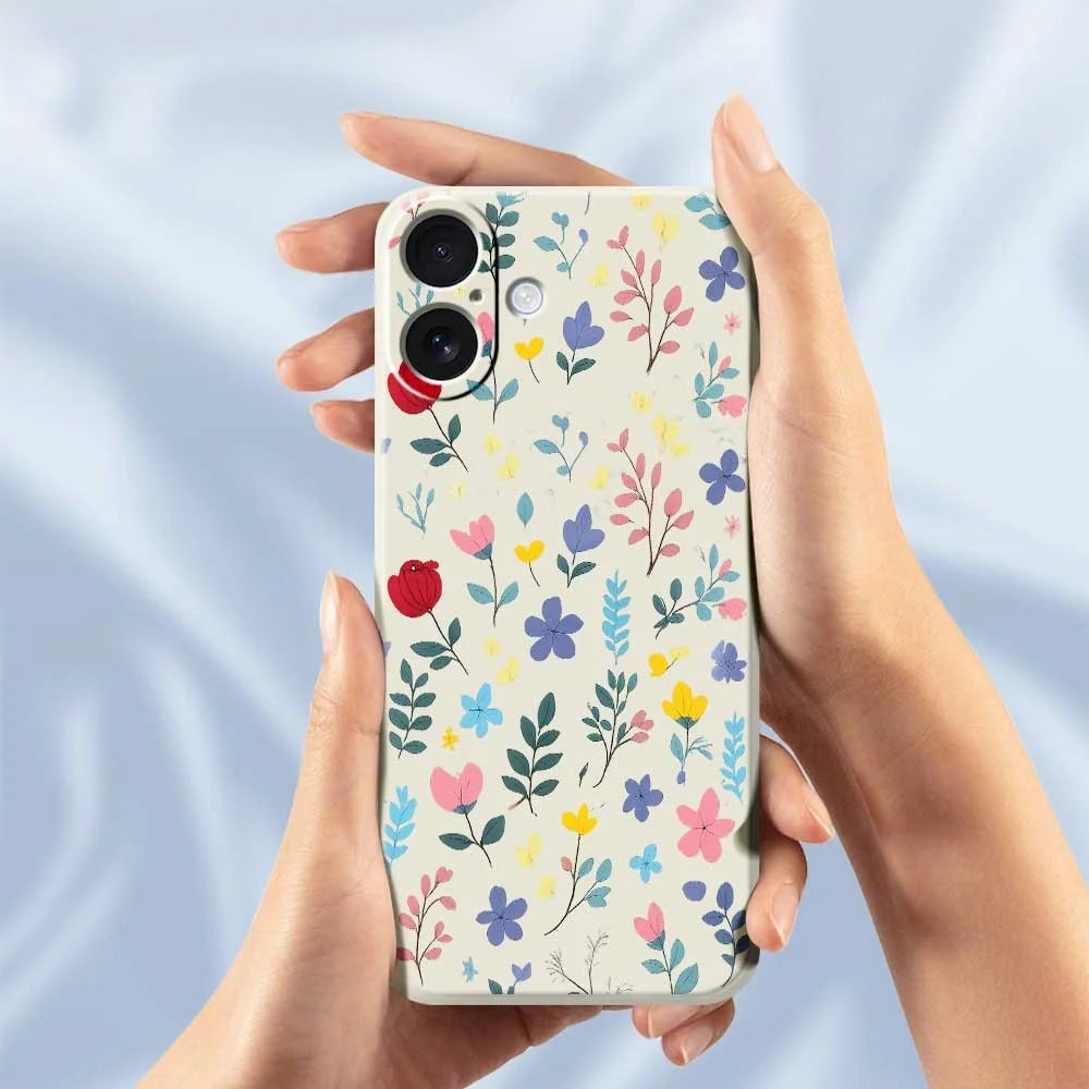 For iPhone 17 Case Colorful Flower Branches Pattern Printing Straight Edge TPU Phone Back Cover - Beige - 4