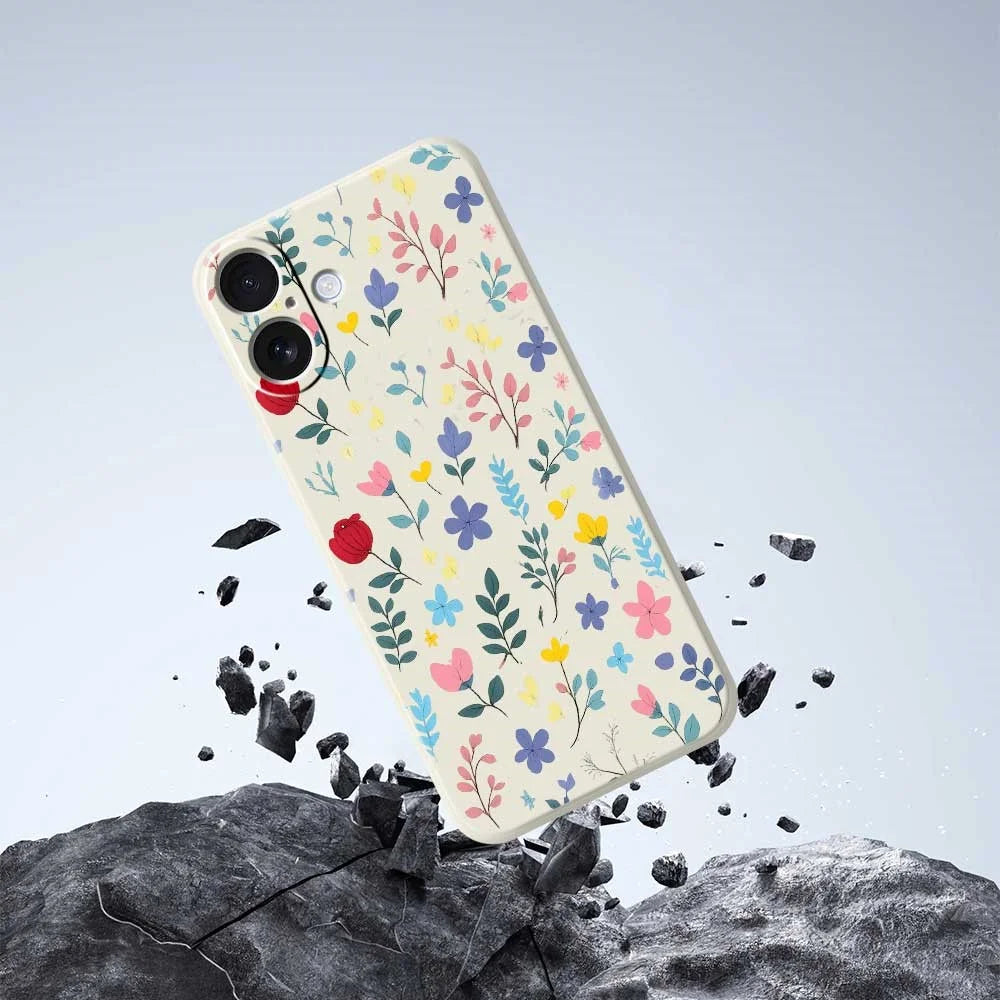 For iPhone 17 Case Colorful Flower Branches Pattern Printing Straight Edge TPU Phone Back Cover - Beige - 5