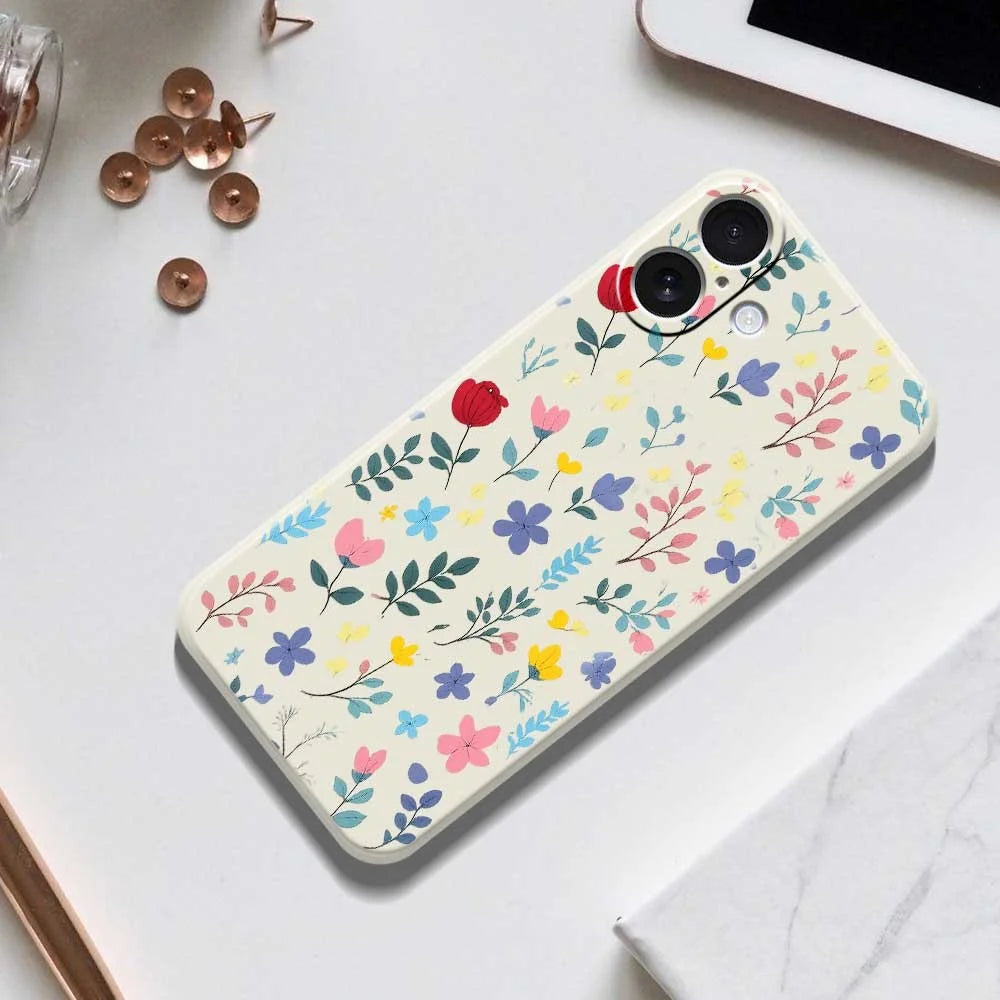 For iPhone 17 Case Colorful Flower Branches Pattern Printing Straight Edge TPU Phone Back Cover - Beige - 6