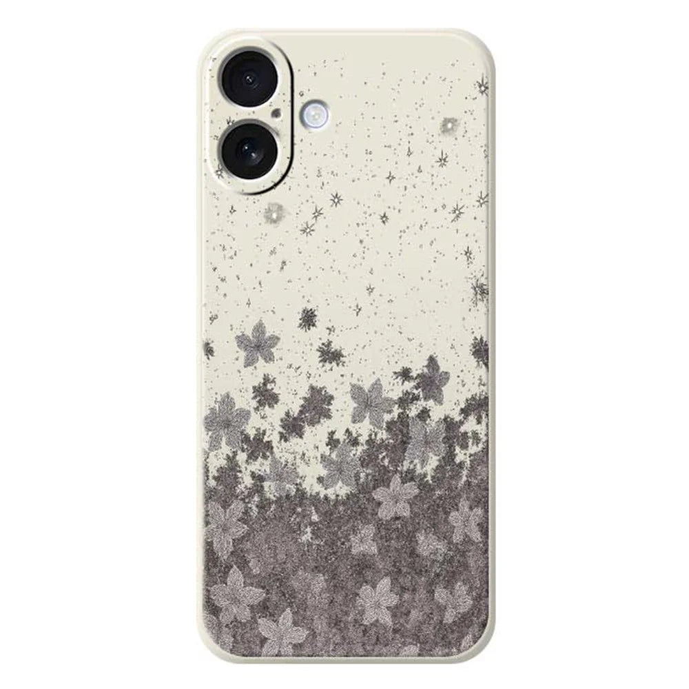 For iPhone 17 Case Grey Flowers Pattern Printing Straight Edge TPU Phone Back Cover - Beige - 1