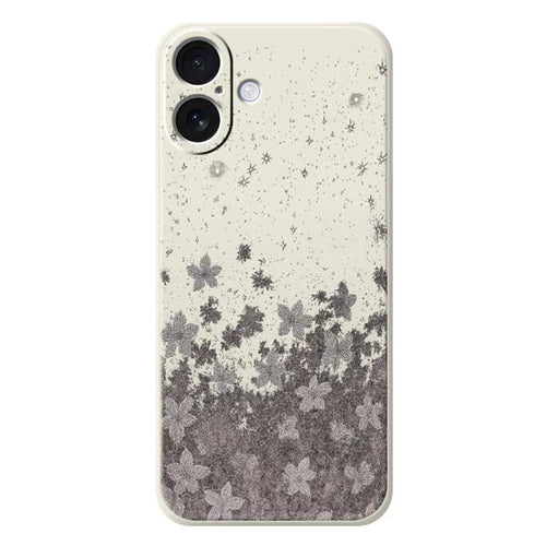 For iPhone 17 Case Grey Flowers Pattern Printing Straight Edge TPU Phone Back Cover - Beige - 1