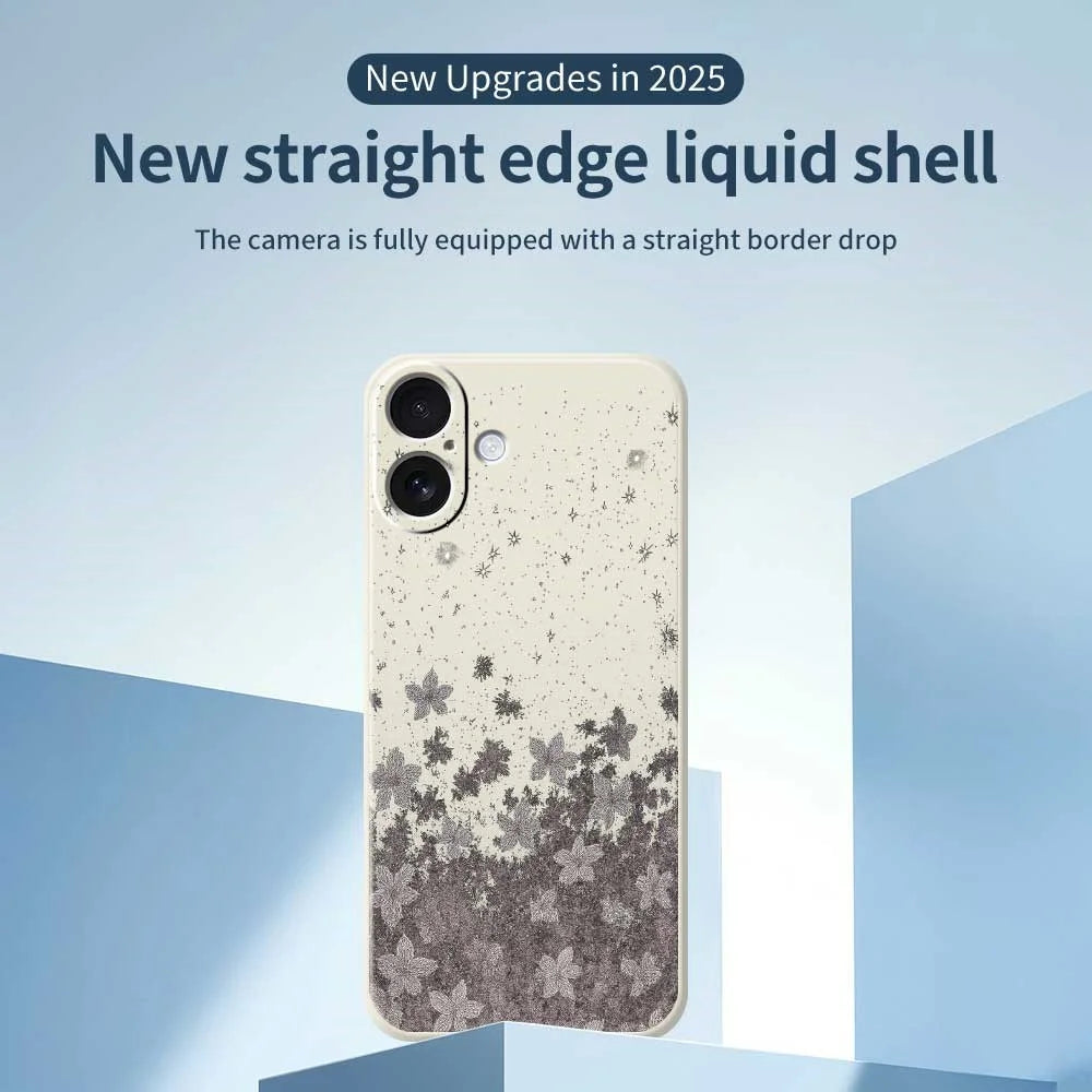 For iPhone 17 Case Grey Flowers Pattern Printing Straight Edge TPU Phone Back Cover - Beige - 3