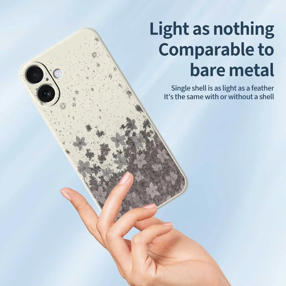 For iPhone 17 Case Grey Flowers Pattern Printing Straight Edge TPU Phone Back Cover - Beige - 4