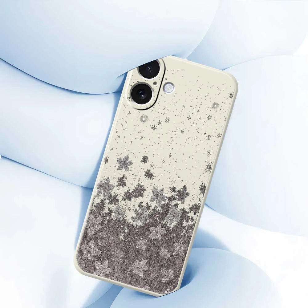 For iPhone 17 Case Grey Flowers Pattern Printing Straight Edge TPU Phone Back Cover - Beige - 5