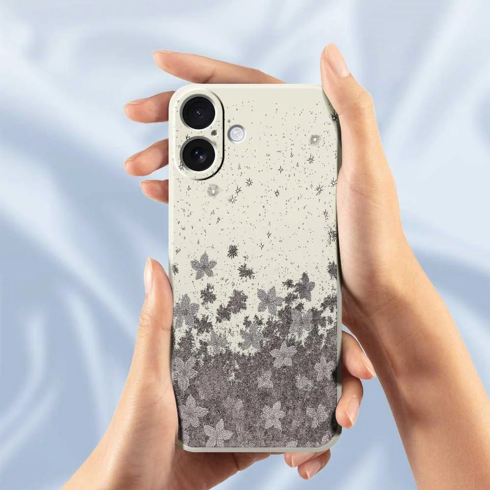For iPhone 17 Case Grey Flowers Pattern Printing Straight Edge TPU Phone Back Cover - Beige - 6
