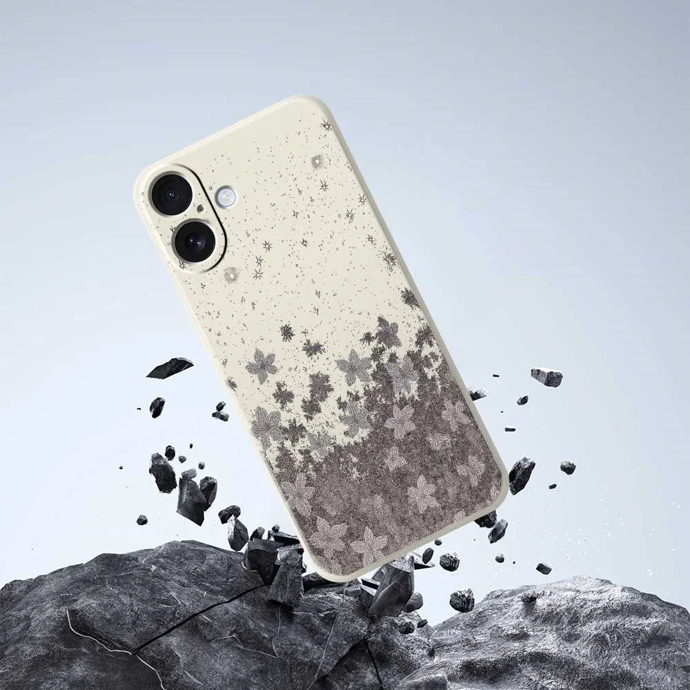 For iPhone 17 Case Grey Flowers Pattern Printing Straight Edge TPU Phone Back Cover - Beige - 7
