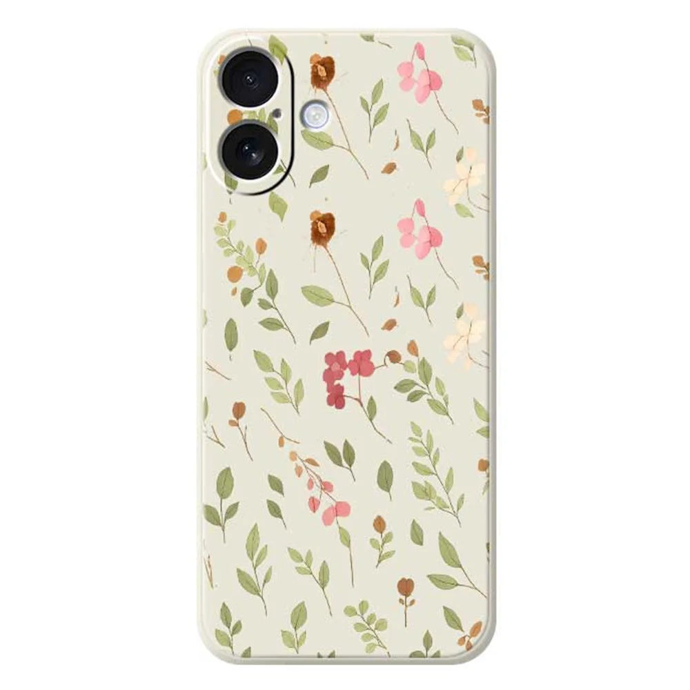 For iPhone 17 Case Small Flower Leaves Pattern Printing Straight Edge TPU Phone Back Cover - Beige - 1