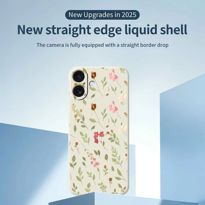 For iPhone 17 Case Small Flower Leaves Pattern Printing Straight Edge TPU Phone Back Cover - Beige - 3