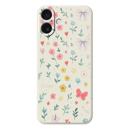 For iPhone 17 Case Floral Bow Pattern Printing Straight Edge TPU Phone Back Cover - Beige - 1
