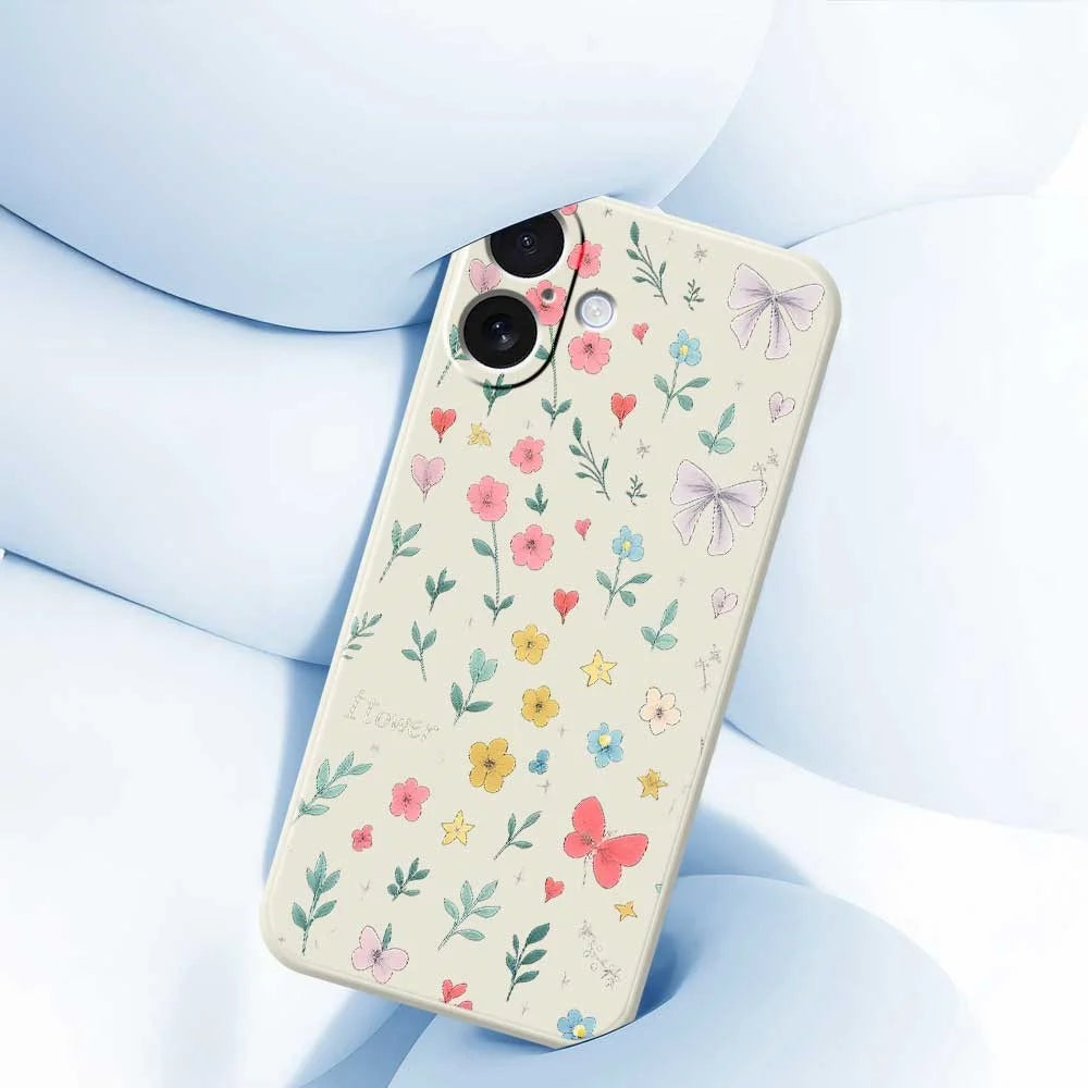 For iPhone 17 Case Floral Bow Pattern Printing Straight Edge TPU Phone Back Cover - Beige - 5