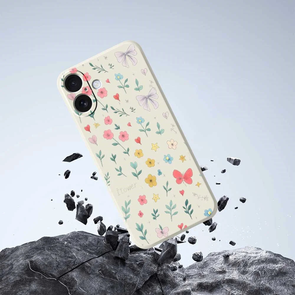 For iPhone 17 Case Floral Bow Pattern Printing Straight Edge TPU Phone Back Cover - Beige - 7