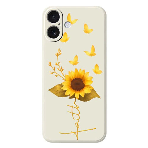 For iPhone 17 Case Golden Butterfly Sunflower Pattern Printing Straight Edge TPU Phone Back Cover - Beige - 1