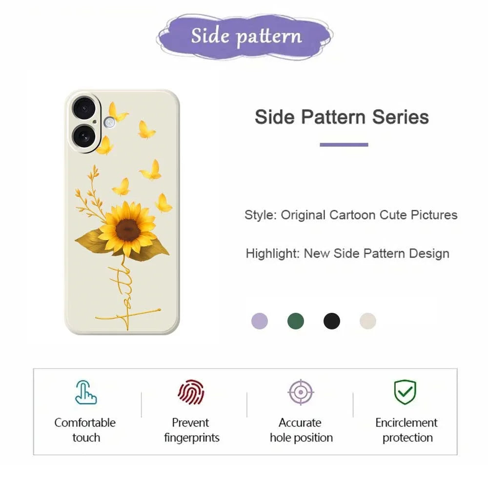 For iPhone 17 Case Golden Butterfly Sunflower Pattern Printing Straight Edge TPU Phone Back Cover - Beige - 2