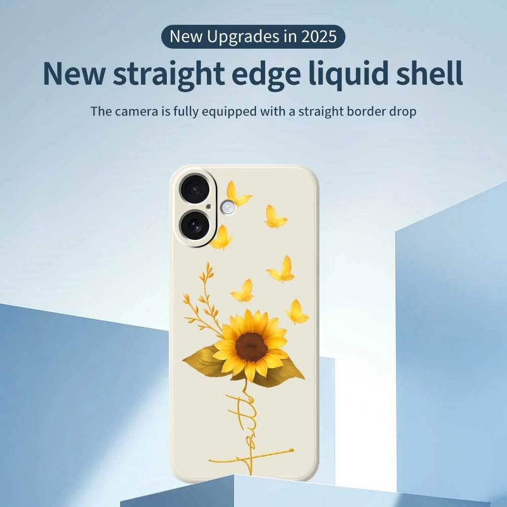 For iPhone 17 Case Golden Butterfly Sunflower Pattern Printing Straight Edge TPU Phone Back Cover - Beige - 3