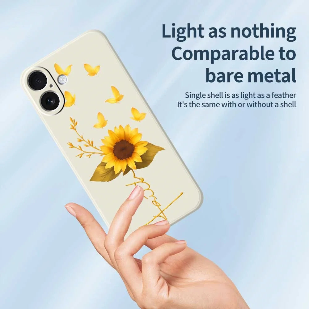 For iPhone 17 Case Golden Butterfly Sunflower Pattern Printing Straight Edge TPU Phone Back Cover - Beige - 4