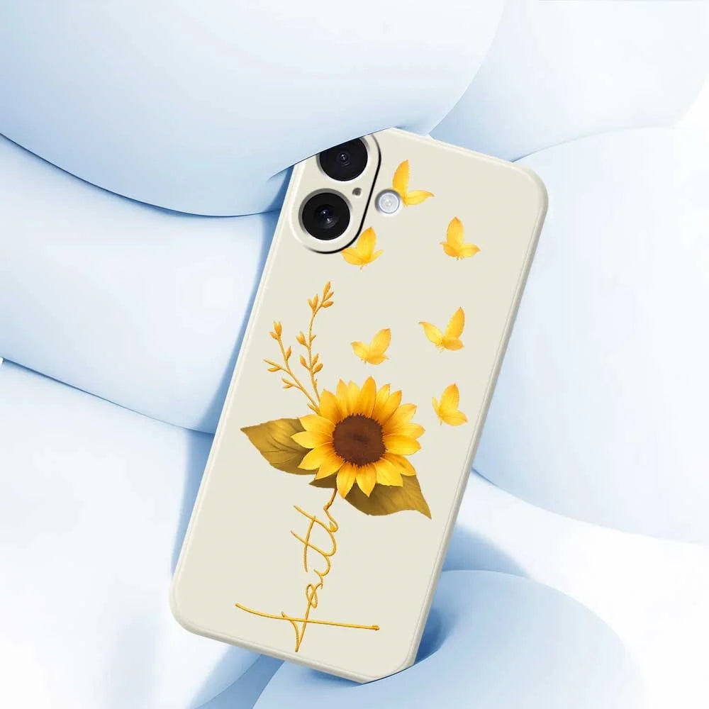 For iPhone 17 Case Golden Butterfly Sunflower Pattern Printing Straight Edge TPU Phone Back Cover - Beige - 5