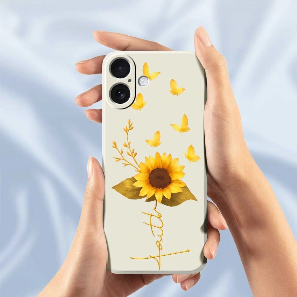 For iPhone 17 Case Golden Butterfly Sunflower Pattern Printing Straight Edge TPU Phone Back Cover - Beige - 6