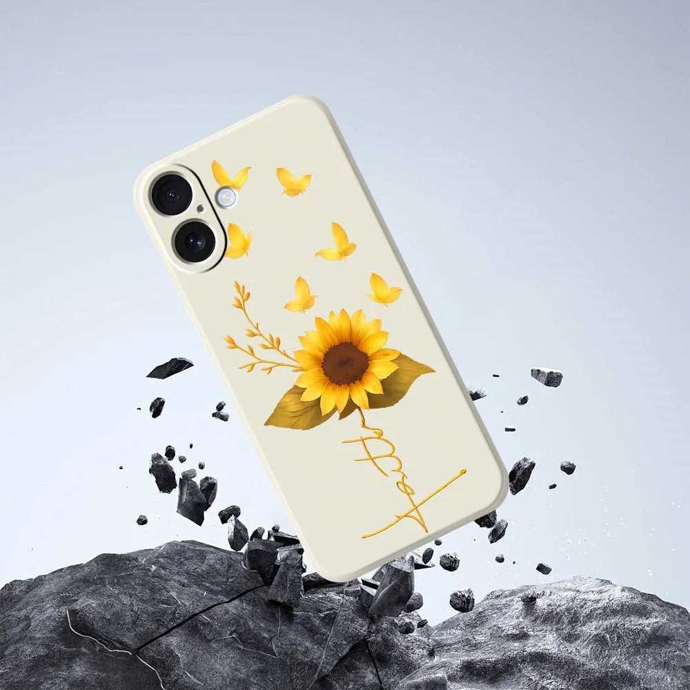 For iPhone 17 Case Golden Butterfly Sunflower Pattern Printing Straight Edge TPU Phone Back Cover - Beige - 7
