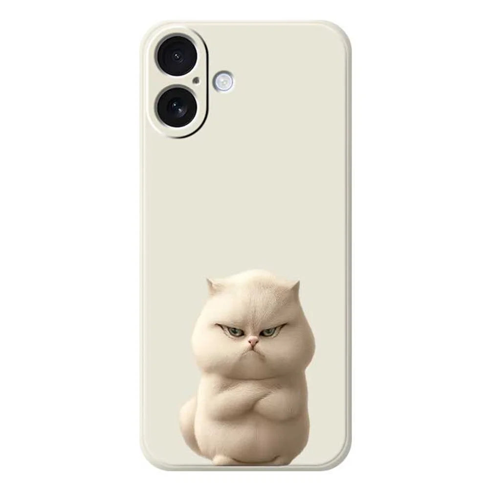 For iPhone 17 Case Angry Cat Pattern Printing Straight Edge TPU Phone Back Cover - Beige - 1