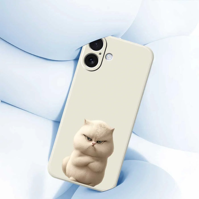 For iPhone 17 Case Angry Cat Pattern Printing Straight Edge TPU Phone Back Cover - Beige - 5