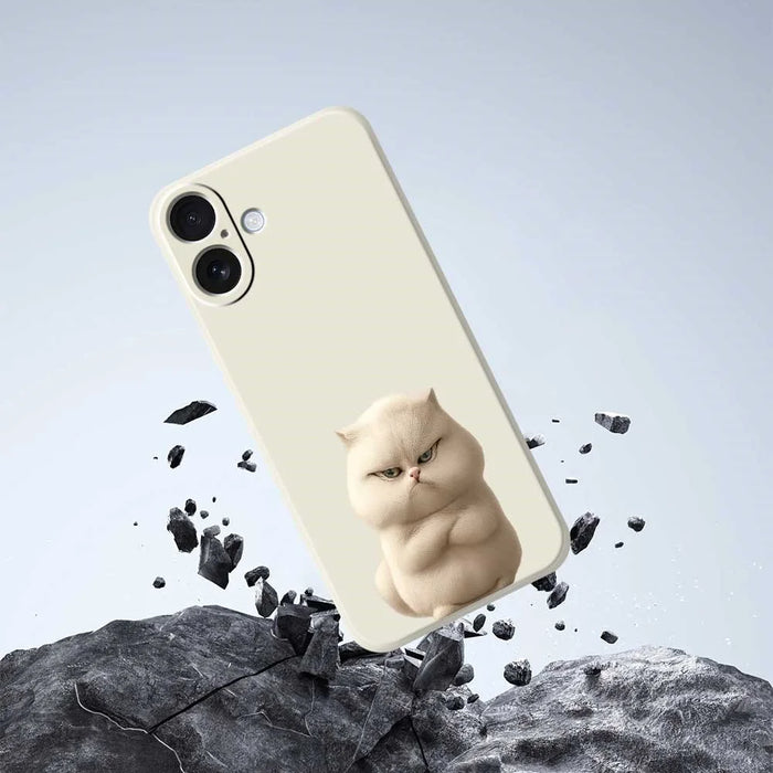 For iPhone 17 Case Angry Cat Pattern Printing Straight Edge TPU Phone Back Cover - Beige - 7