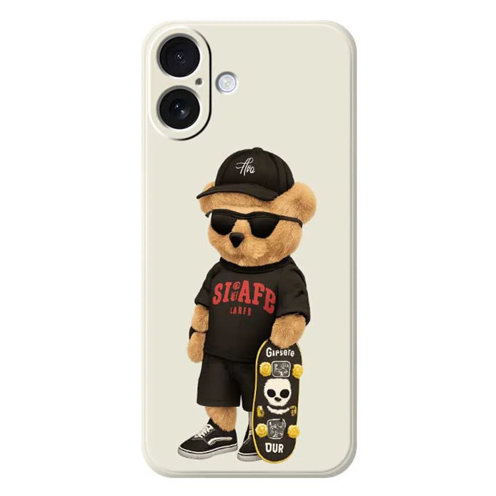 For iPhone 17 Case Cool Bear Pattern Printing Straight Edge TPU Phone Back Cover - Beige - 1