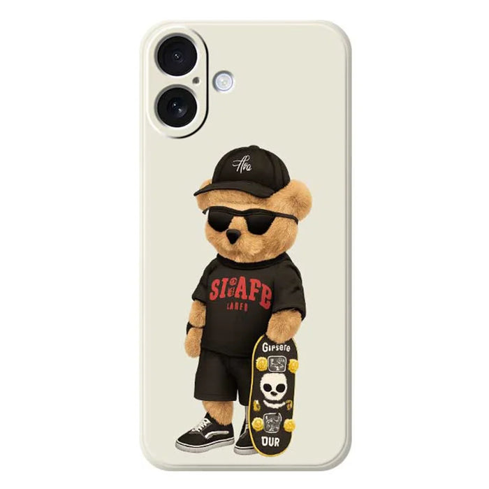 For iPhone 17 Case Cool Bear Pattern Printing Straight Edge TPU Phone Back Cover - Beige - 1