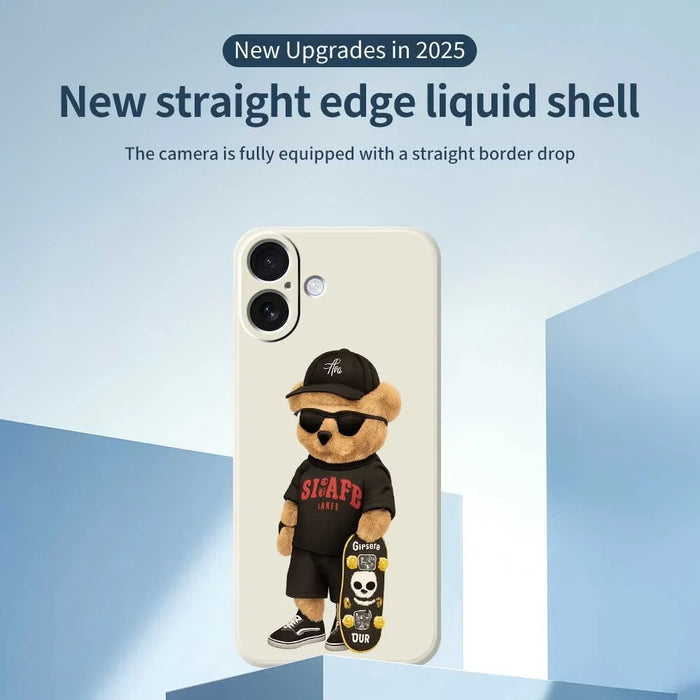 For iPhone 17 Case Cool Bear Pattern Printing Straight Edge TPU Phone Back Cover - Beige - 3