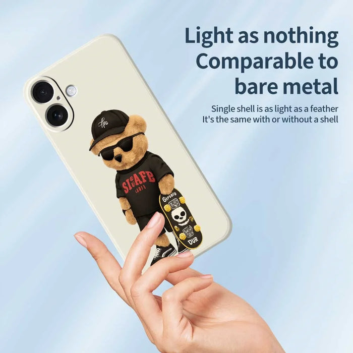 For iPhone 17 Case Cool Bear Pattern Printing Straight Edge TPU Phone Back Cover - Beige - 4