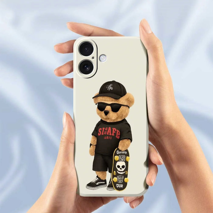 For iPhone 17 Case Cool Bear Pattern Printing Straight Edge TPU Phone Back Cover - Beige - 6
