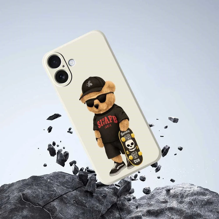 For iPhone 17 Case Cool Bear Pattern Printing Straight Edge TPU Phone Back Cover - Beige - 7