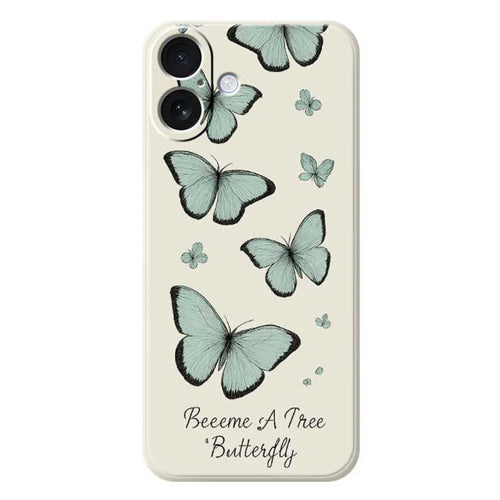 For iPhone 17 Case Green Butterfly Pattern Printing Straight Edge TPU Phone Back Cover - Beige - 1
