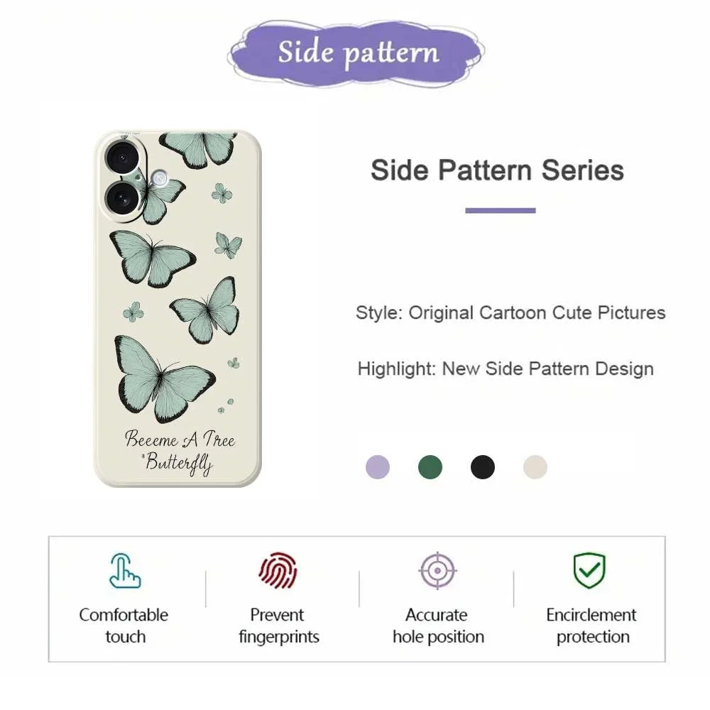 For iPhone 17 Case Green Butterfly Pattern Printing Straight Edge TPU Phone Back Cover - Beige - 2