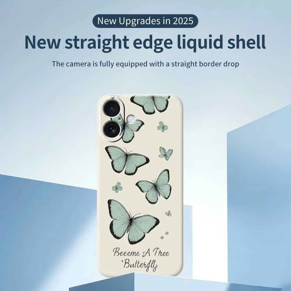 For iPhone 17 Case Green Butterfly Pattern Printing Straight Edge TPU Phone Back Cover - Beige - 3