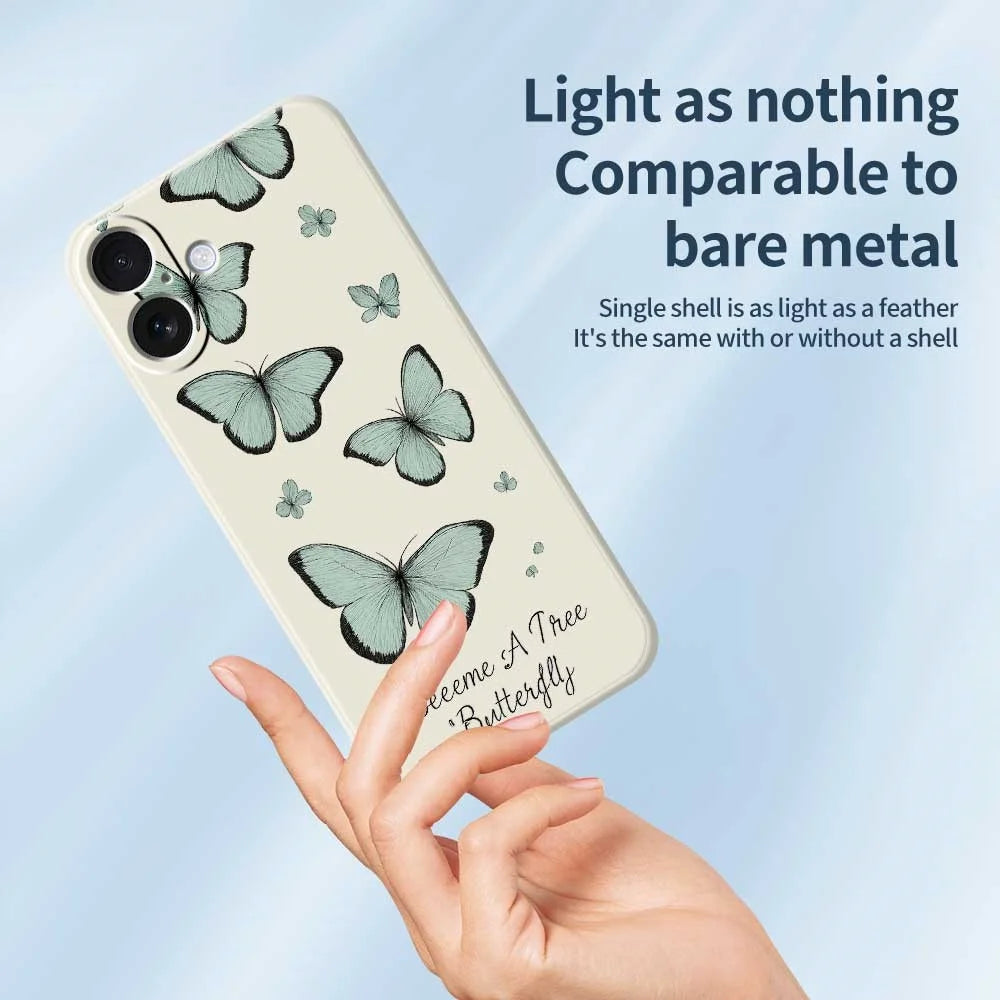 For iPhone 17 Case Green Butterfly Pattern Printing Straight Edge TPU Phone Back Cover - Beige - 4