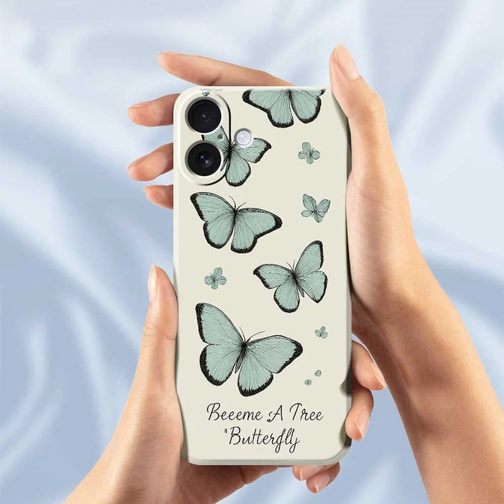For iPhone 17 Case Green Butterfly Pattern Printing Straight Edge TPU Phone Back Cover - Beige - 6