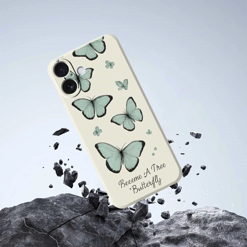 For iPhone 17 Case Green Butterfly Pattern Printing Straight Edge TPU Phone Back Cover - Beige - 7