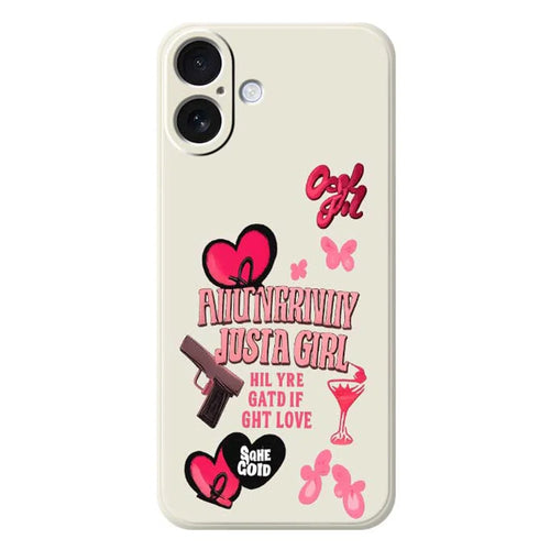 For iPhone 17 Case Pink Elements Pattern Printing Straight Edge TPU Phone Back Cover - Beige - 1