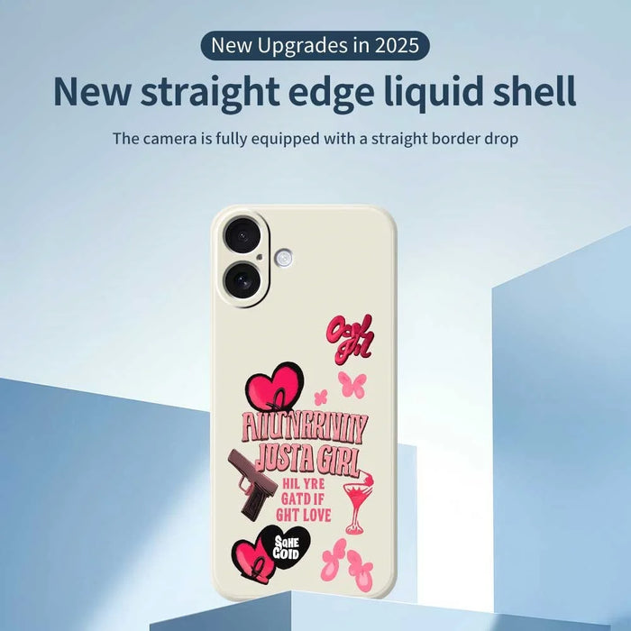For iPhone 17 Case Pink Elements Pattern Printing Straight Edge TPU Phone Back Cover - Beige - 3