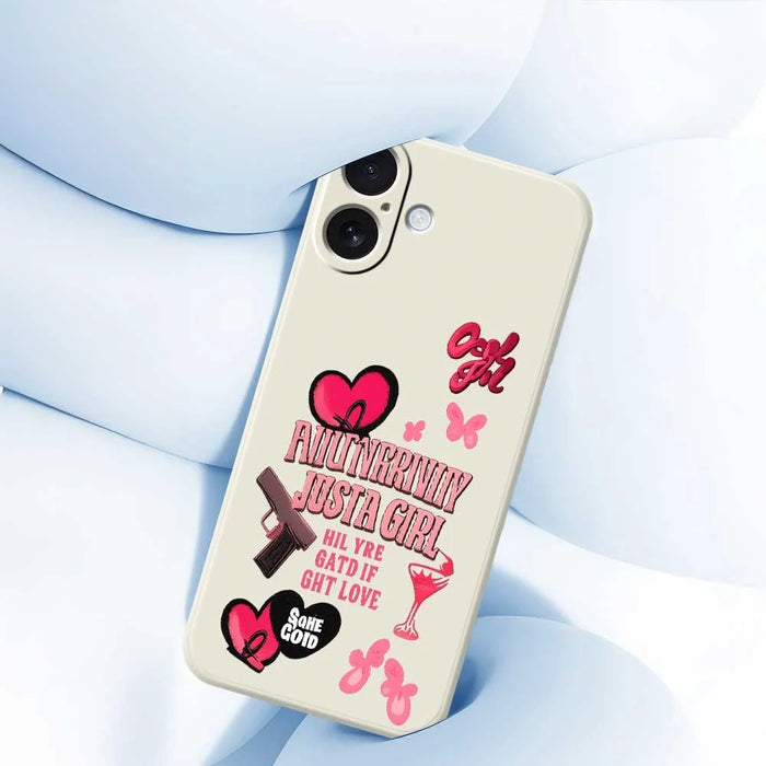 For iPhone 17 Case Pink Elements Pattern Printing Straight Edge TPU Phone Back Cover - Beige - 5