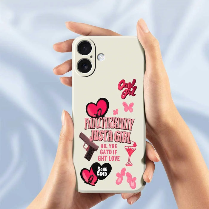 For iPhone 17 Case Pink Elements Pattern Printing Straight Edge TPU Phone Back Cover - Beige - 6