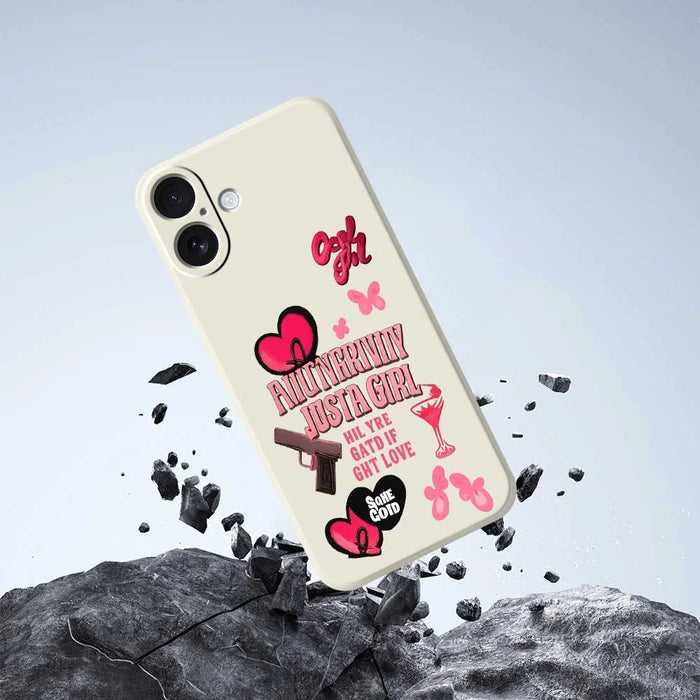 For iPhone 17 Case Pink Elements Pattern Printing Straight Edge TPU Phone Back Cover - Beige - 7